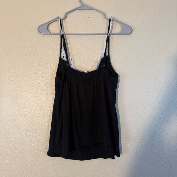 Victoria's Secret 2014 Black Blouse with White Lace Detail babydoll tank top L - Picture 7 of 7